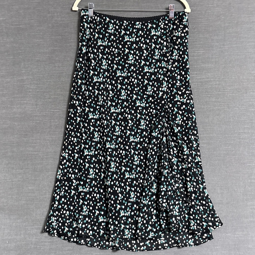 Vintage East 5th Skirt Large Black Teal Polka Dot A Line Slip Midi 90s y2k‎